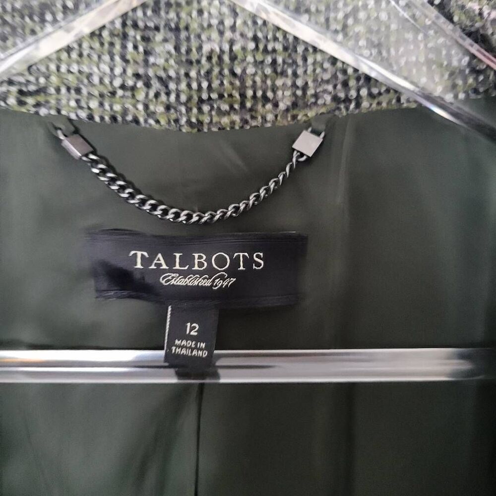Talbots Double Breasted Wool Blend Lined Green Black Career Jacket Blazer 12 - Picture 2 of 5